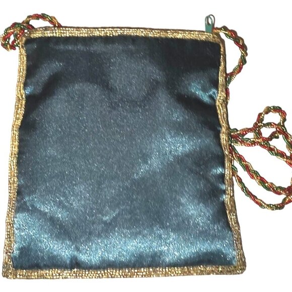 Purse Beaded Snowman Shoulder Bag Christmas Winter Green Red C. Marie 6x7" - Picture 7 of 11